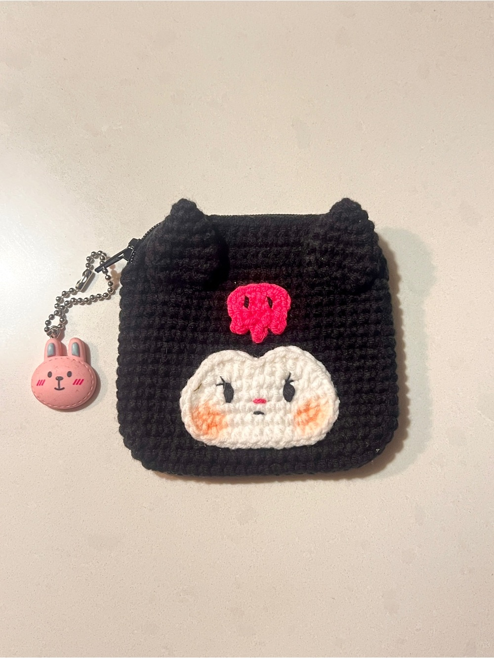 Sanrio Handmade Black Crochet Hello Kitty Kimori Coin Purse with charm